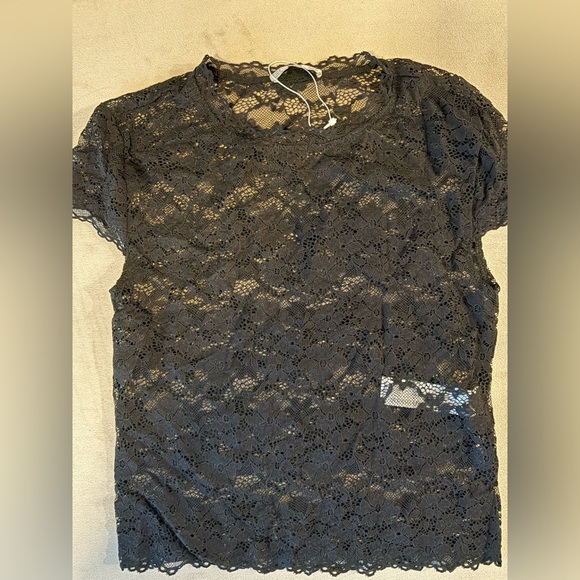 Zara Tops - NWOT Zara Black Lace Sheer Cap Sleeve Cute Chic Top Blouse Shirt Small S